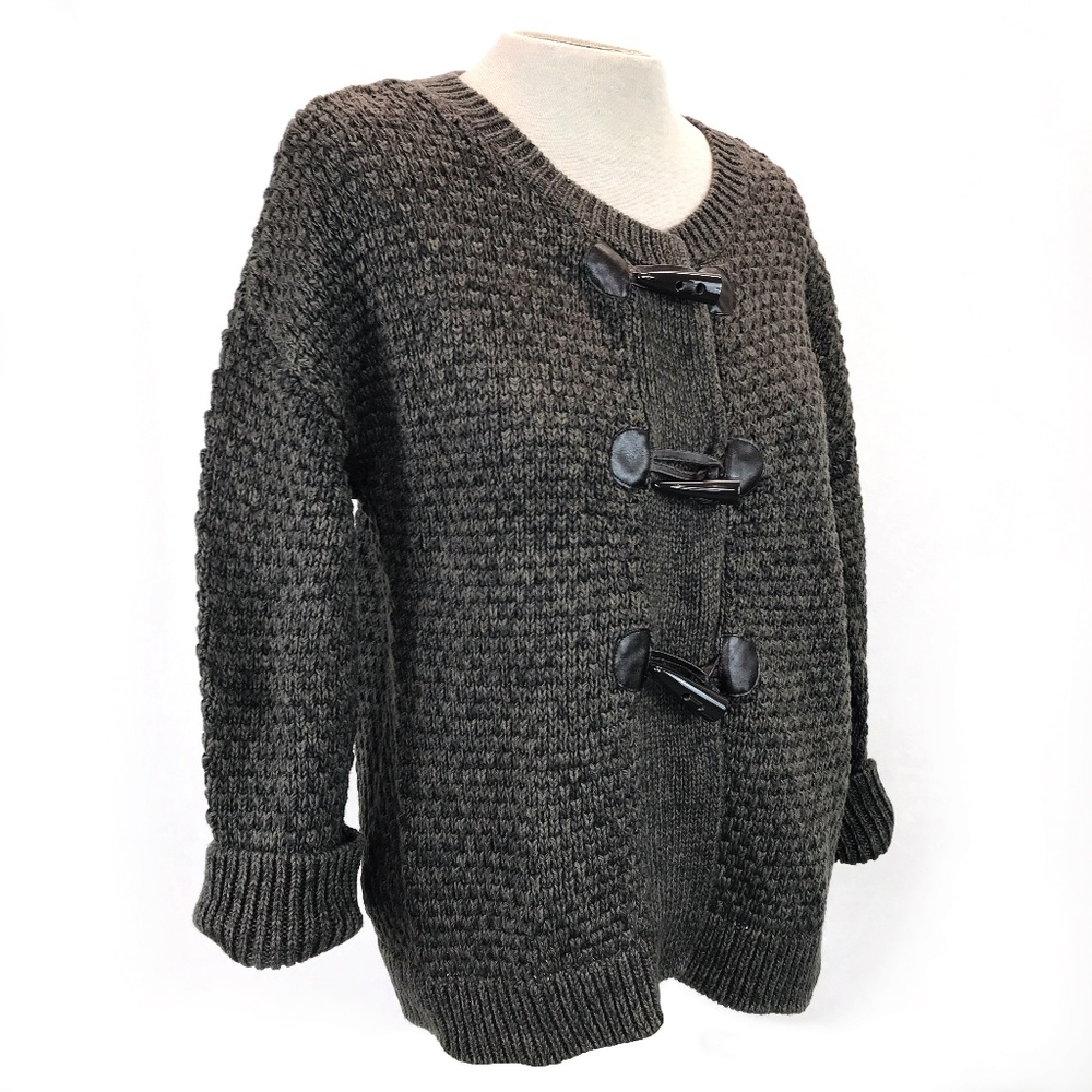 Caslon Brown Chunky Knit Toggle Cotton Sweater M